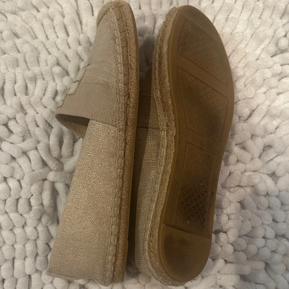 Tory Burch Neutral Beige Canvas Logo Espadrille Flats